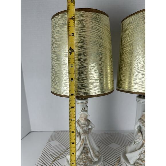 Porcelain Boudoir Table Lamp White And Gold Woman Figurine Vintage Set Of 2 15” - Picture 5 of 7